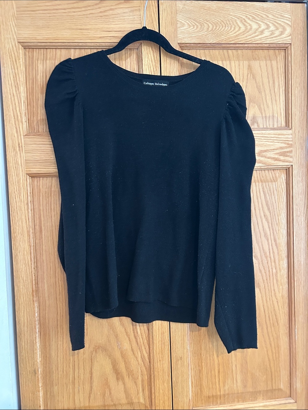 Catherine Malandrino Black Puff Sleeve Knit Top